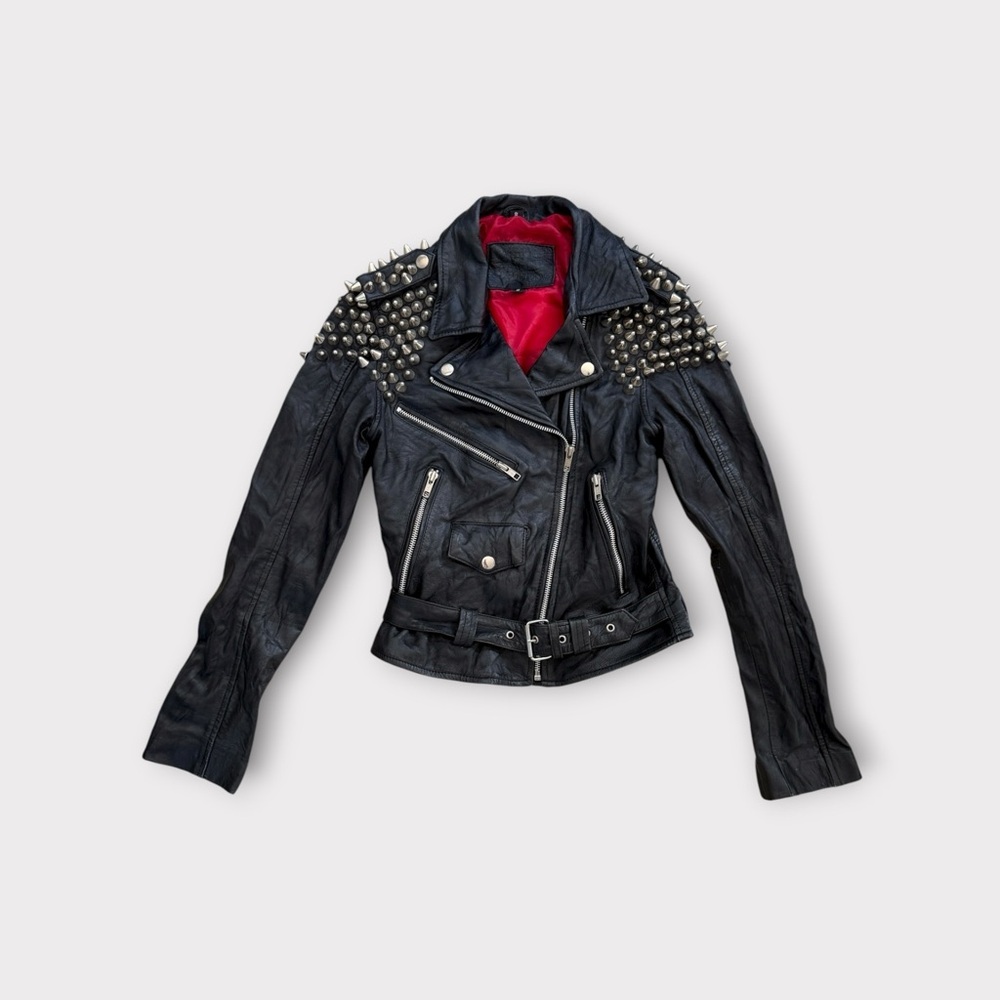 The Ragged Priest Black Leather Jacket with Silver Studs 8 UK
